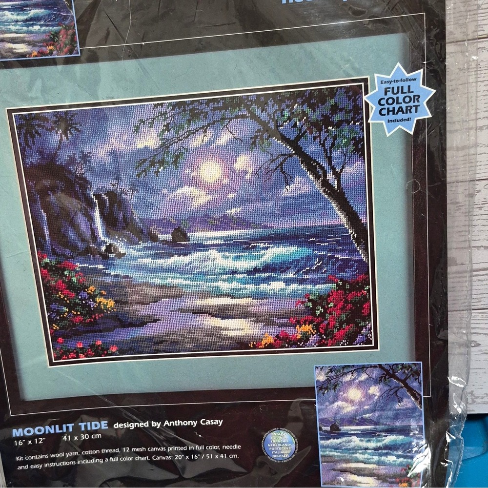 Dimensions Moonlit Tide 2498 Needlepoint Kit 16x12 Beach, Canvas open package